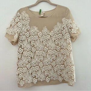 Sundance Nude Blouse with Crochet Lace Overlay Size Medium Office Bohemian